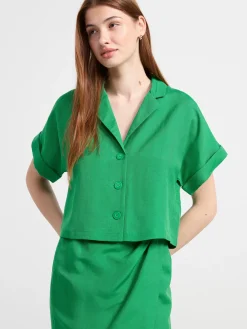 Blusar & Skjortor>Lindex Kortarmad Blus I Linneblandning Green