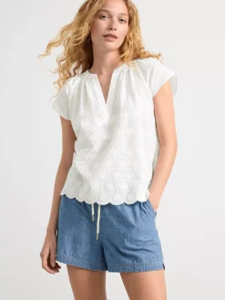 Blusar & Skjortor>Lindex Kortarmad Blus Med Broderier Off White