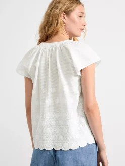 Blusar & Skjortor>Lindex Kortarmad Blus Med Broderier Off White