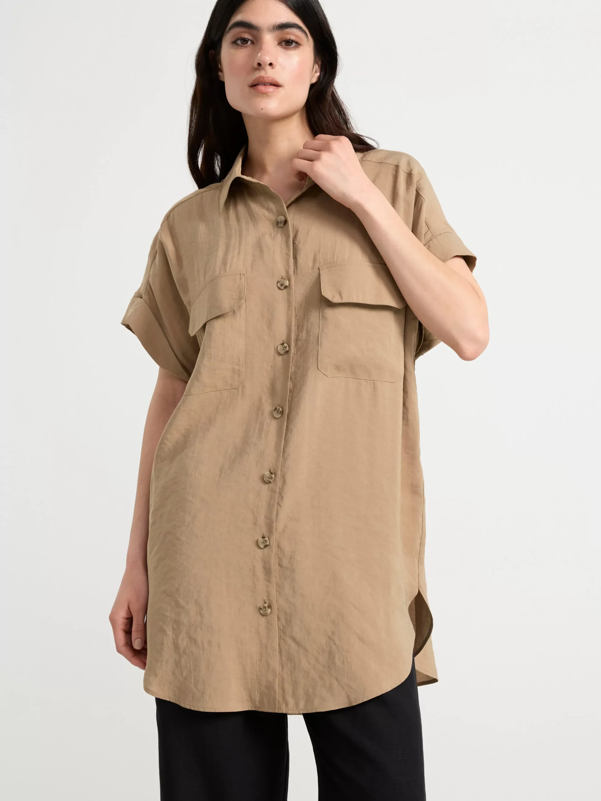 Blusar & Skjortor>Lindex Kortarmad Blus Med Fickor Light Dusty Brown