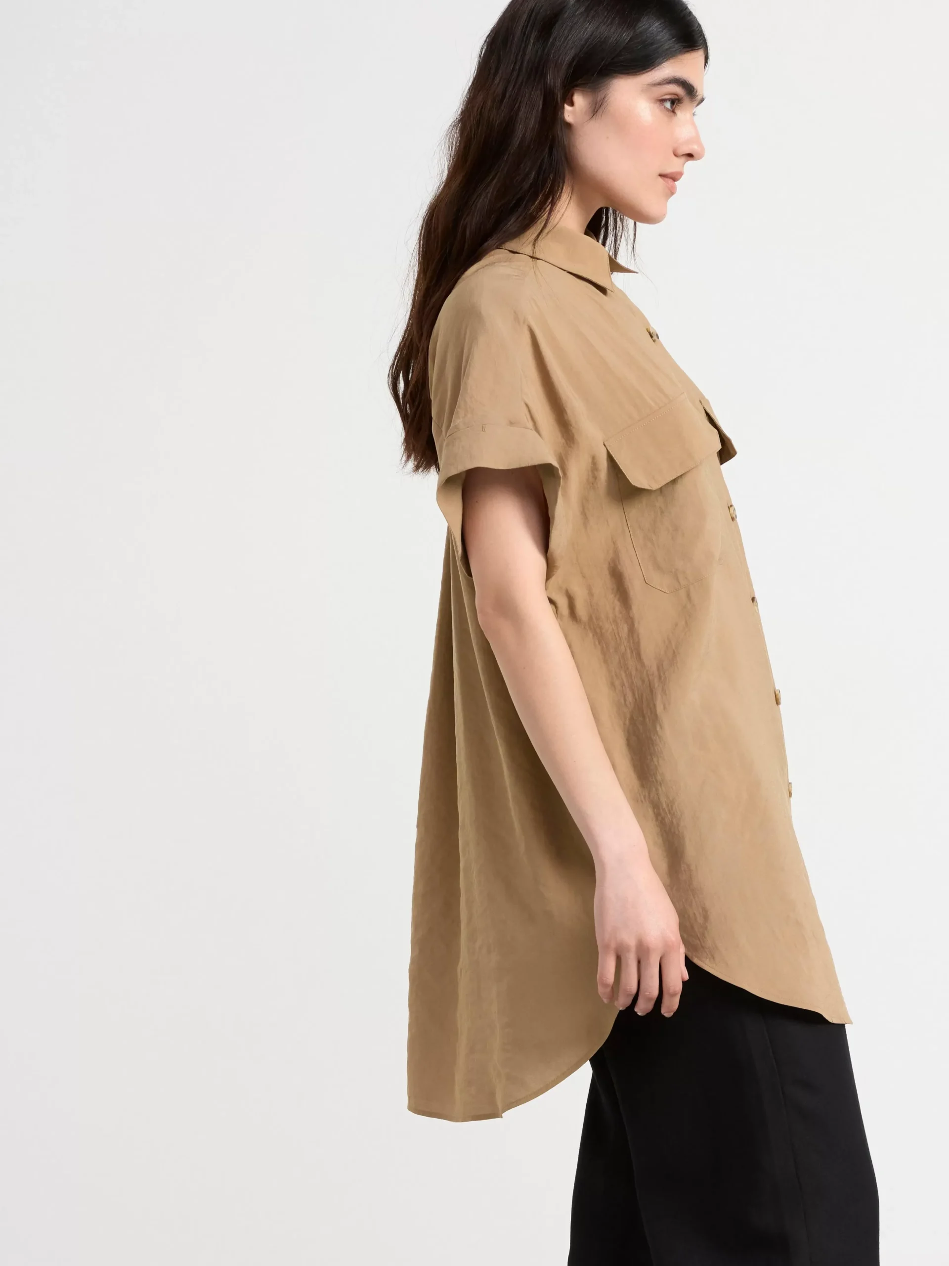 Blusar & Skjortor>Lindex Kortarmad Blus Med Fickor Light Dusty Brown
