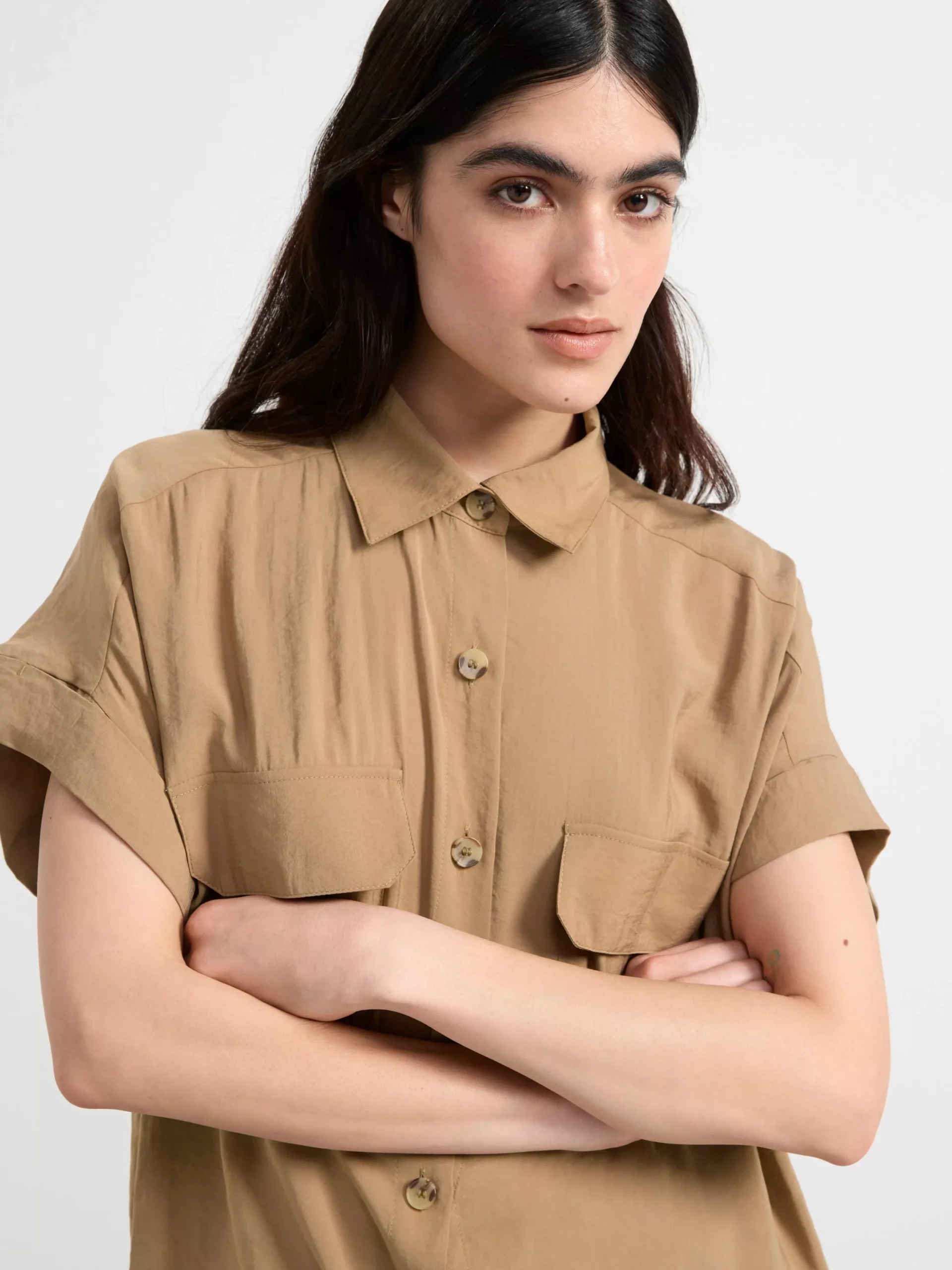 Blusar & Skjortor>Lindex Kortarmad Blus Med Fickor Light Dusty Brown