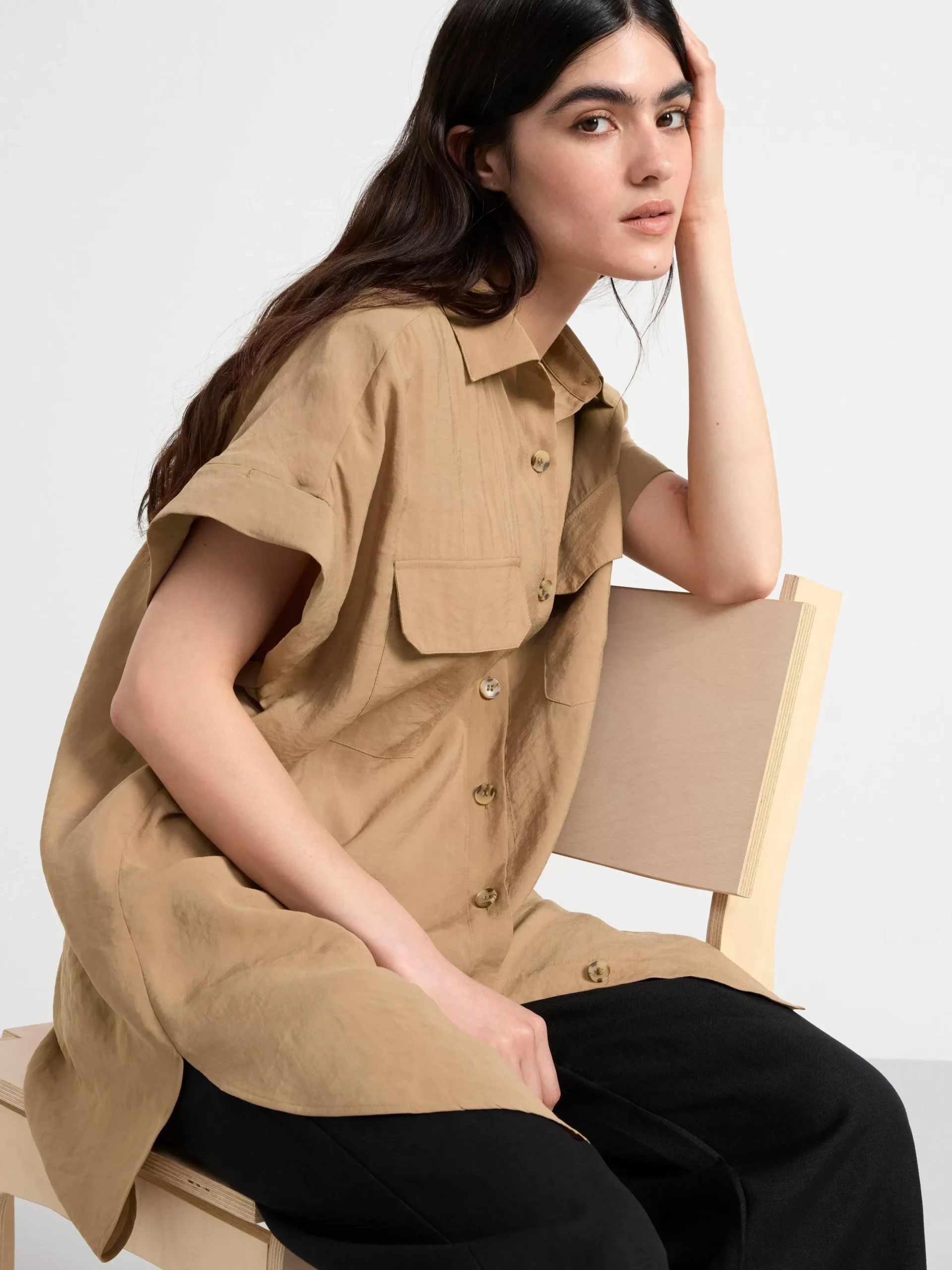 Blusar & Skjortor>Lindex Kortarmad Blus Med Fickor Light Dusty Brown