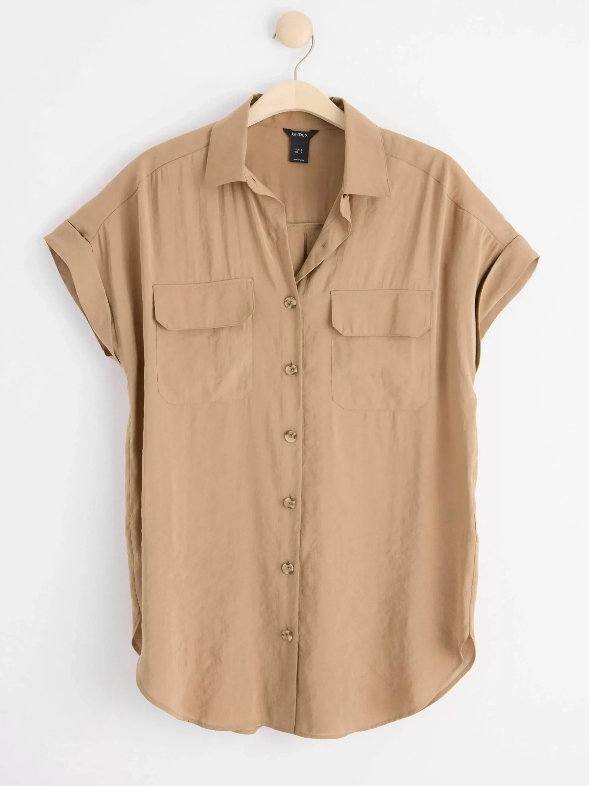 Blusar & Skjortor>Lindex Kortarmad Blus Med Fickor Light Dusty Brown