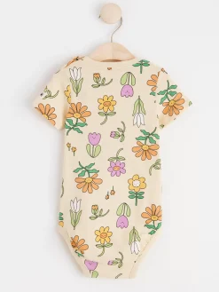 Bodies>Lindex Kortarmad Body Med Blommor Light Yellow