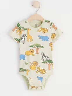 Bodies>Lindex Kortarmad Body Med Djur Light Dusty Green