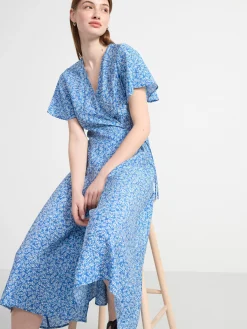 Klänningar>Lindex Kortarmad Klanning I Omlottdesign Blue