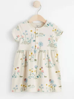 Klänningar>Lindex Kortarmad Klanning Med Blommor Light Beige