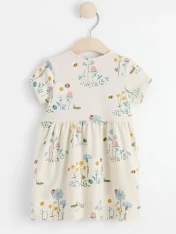 Klänningar>Lindex Kortarmad Klanning Med Blommor Light Beige