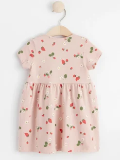 Klänningar>Lindex Kortarmad Klanning Med Blommor Light Dusty Pink