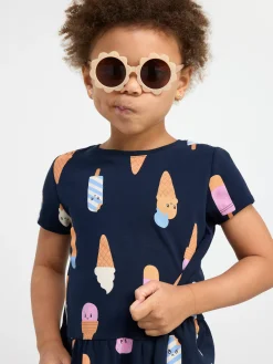 Klänningar>Lindex Kortarmad Klanning Med Glassar Dark Navy