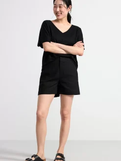 Toppar & T-Shirts>Lindex Kortarmad Linnetopp Med V‑Ringning Black