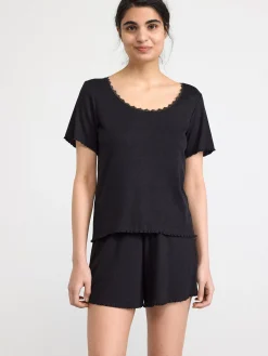 Nattplagg>Lindex Kortarmad Pyjamastopp Black