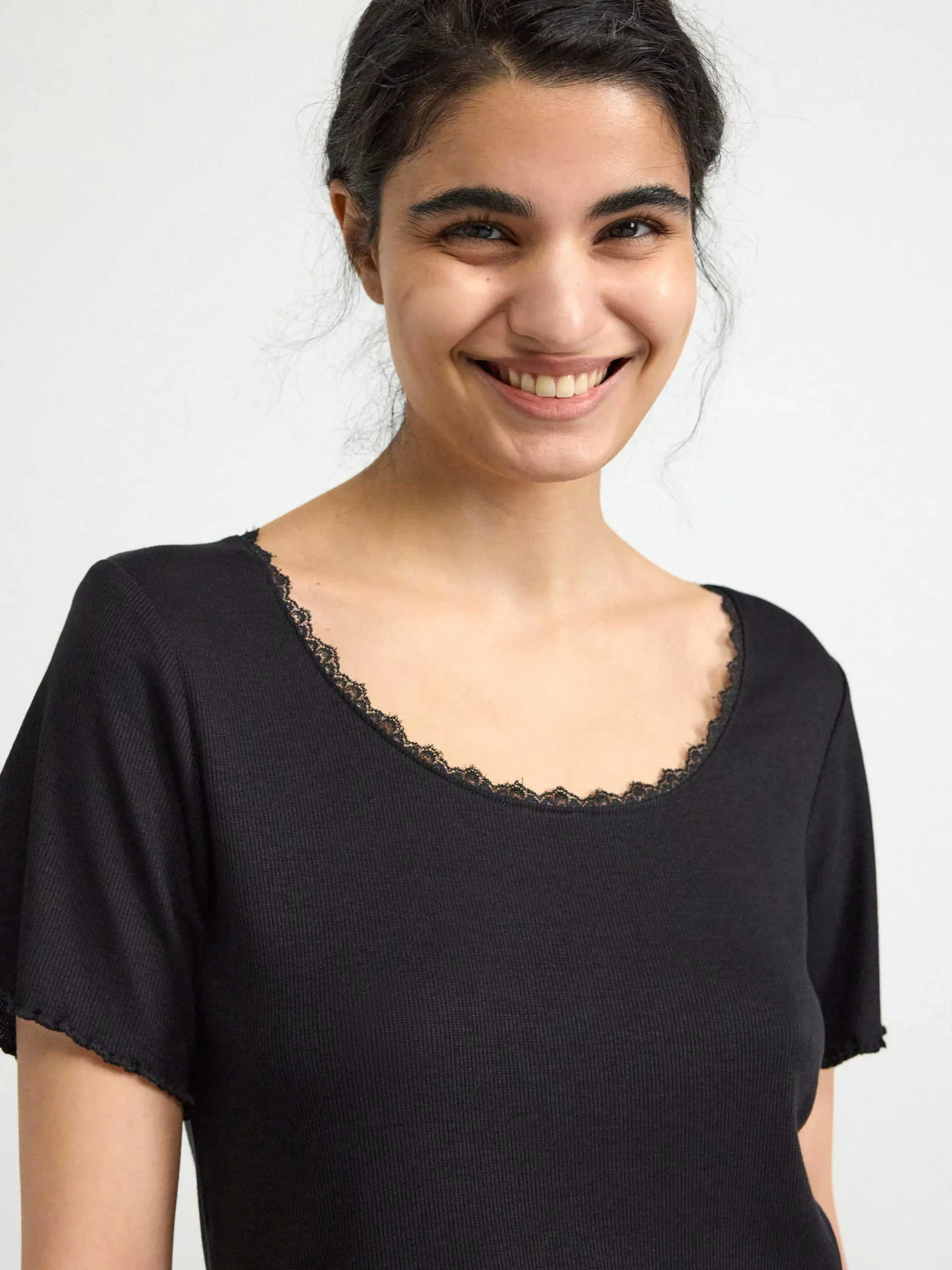 Nattplagg>Lindex Kortarmad Pyjamastopp Black