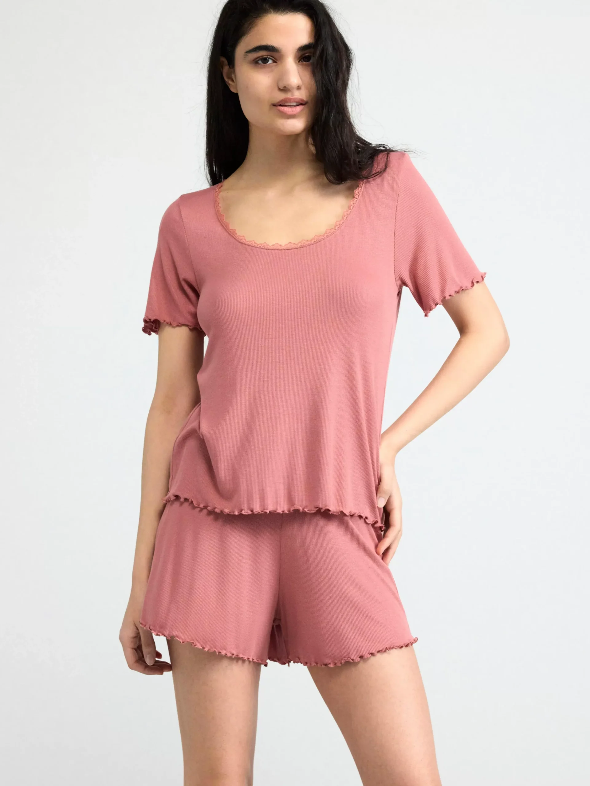 Nattplagg>Lindex Kortarmad Pyjamastopp Dark Dusty Pink