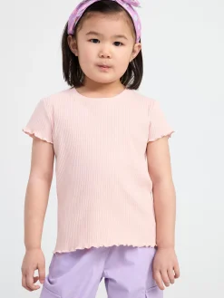 Toppar & T-Shirts>Lindex Kortarmad Ribbad Topp Light Dusty Pink