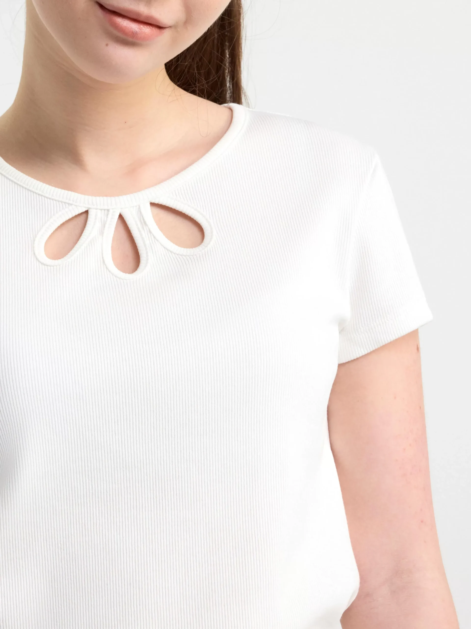 Toppar & T-Shirts>Lindex Kortarmad Ribbad Topp Off White