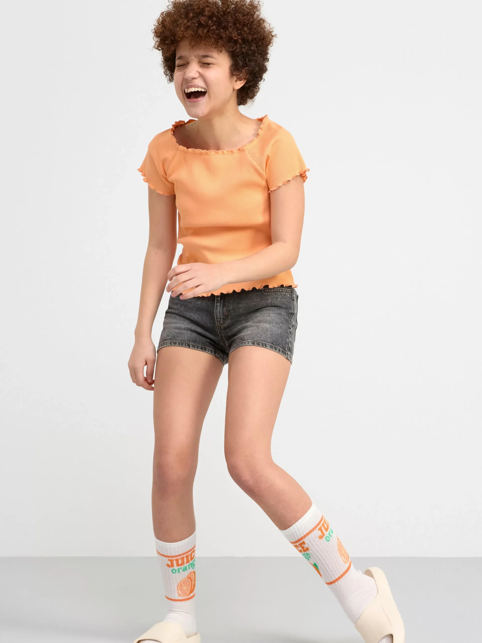 Toppar & T-Shirts>Lindex Kortarmad Ribbad Topp Light Orange