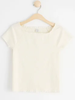 Toppar & T-Shirts>Lindex Kortarmad Ribbad Topp Off White