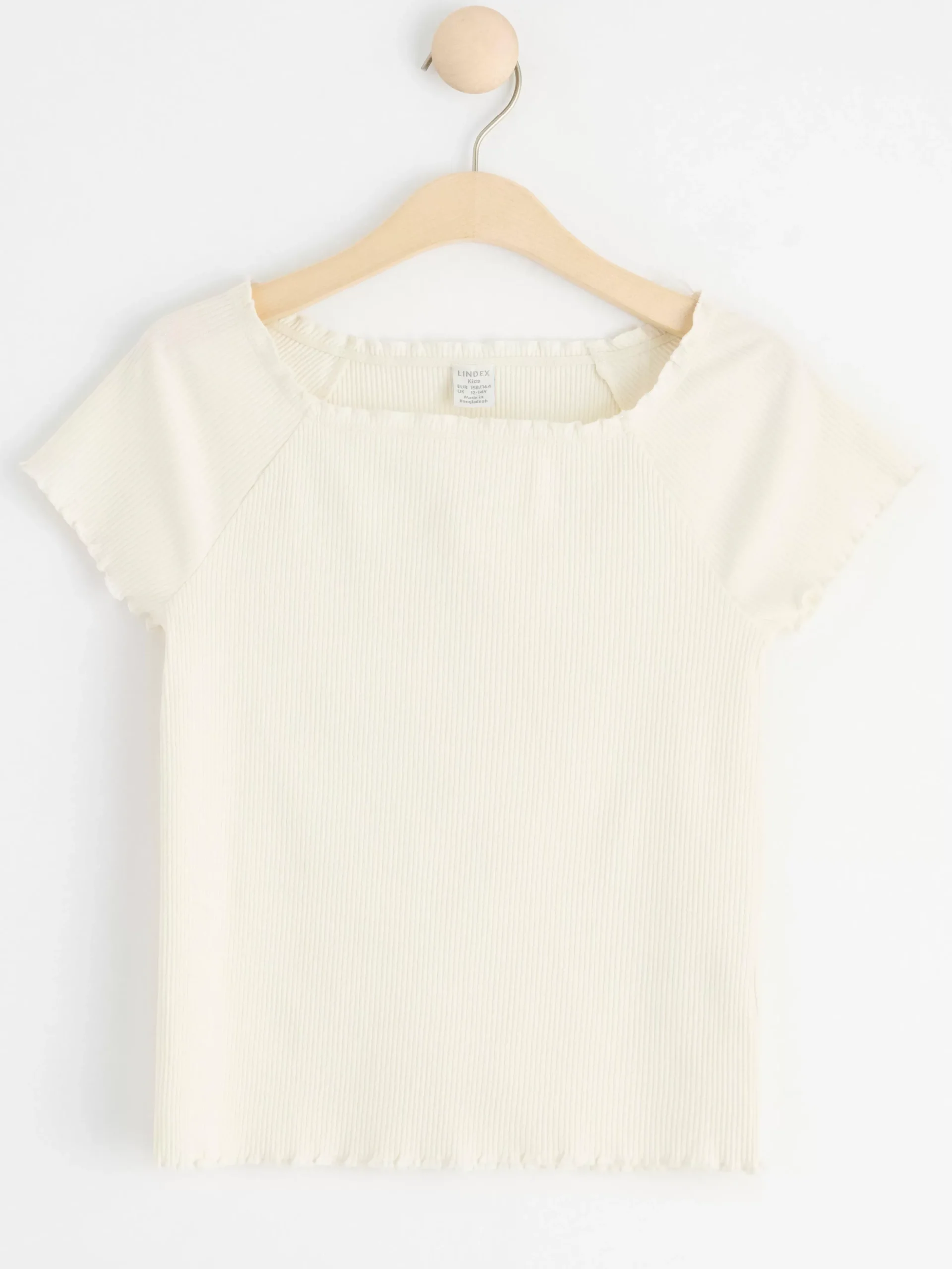 Toppar & T-Shirts>Lindex Kortarmad Ribbad Topp Off White