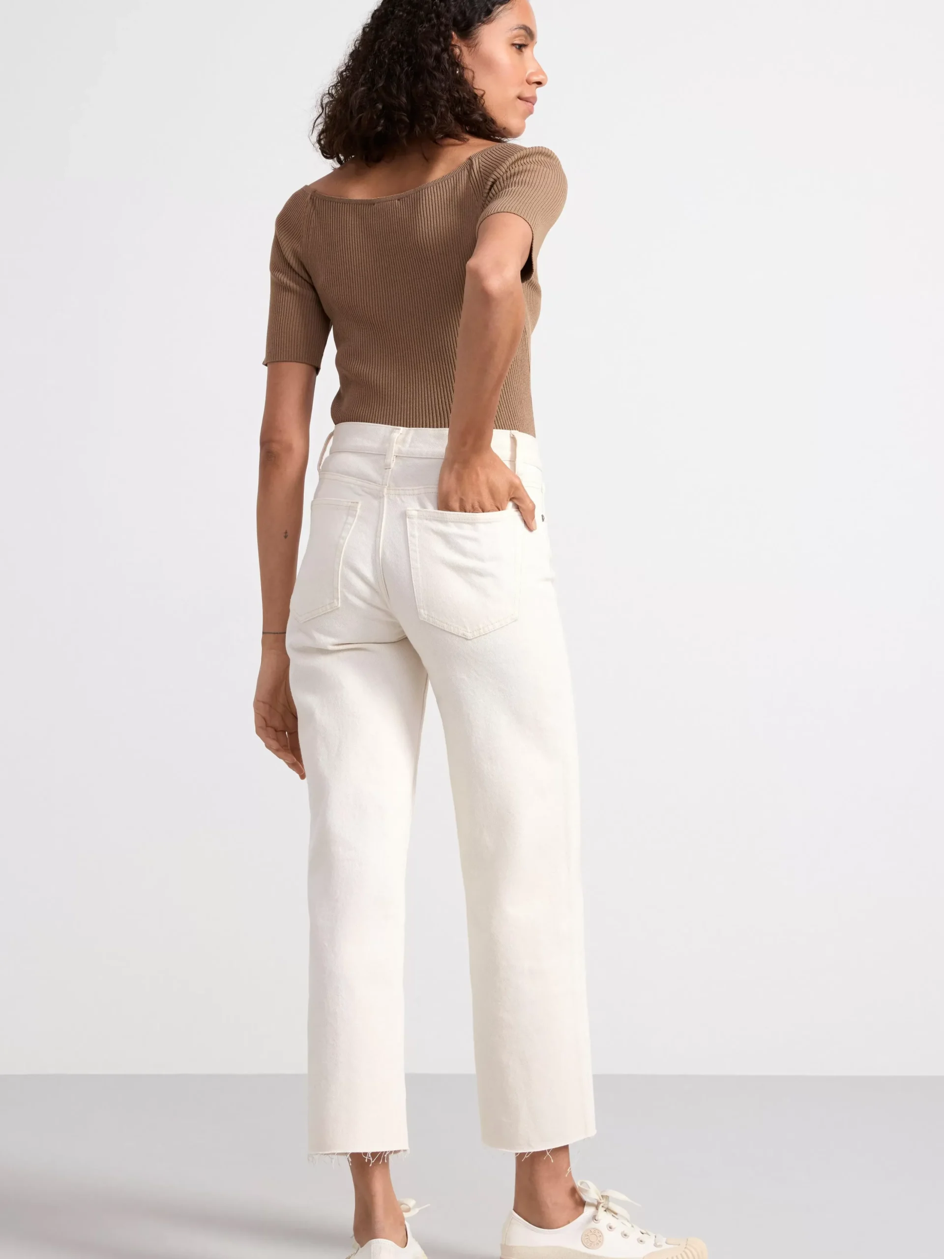 Toppar & T-Shirts>Lindex Kortarmad Ribbad Topp Brown