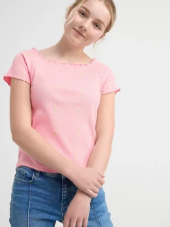 Toppar & T-Shirts>Lindex Kortarmad Ribbad Topp Light Pink