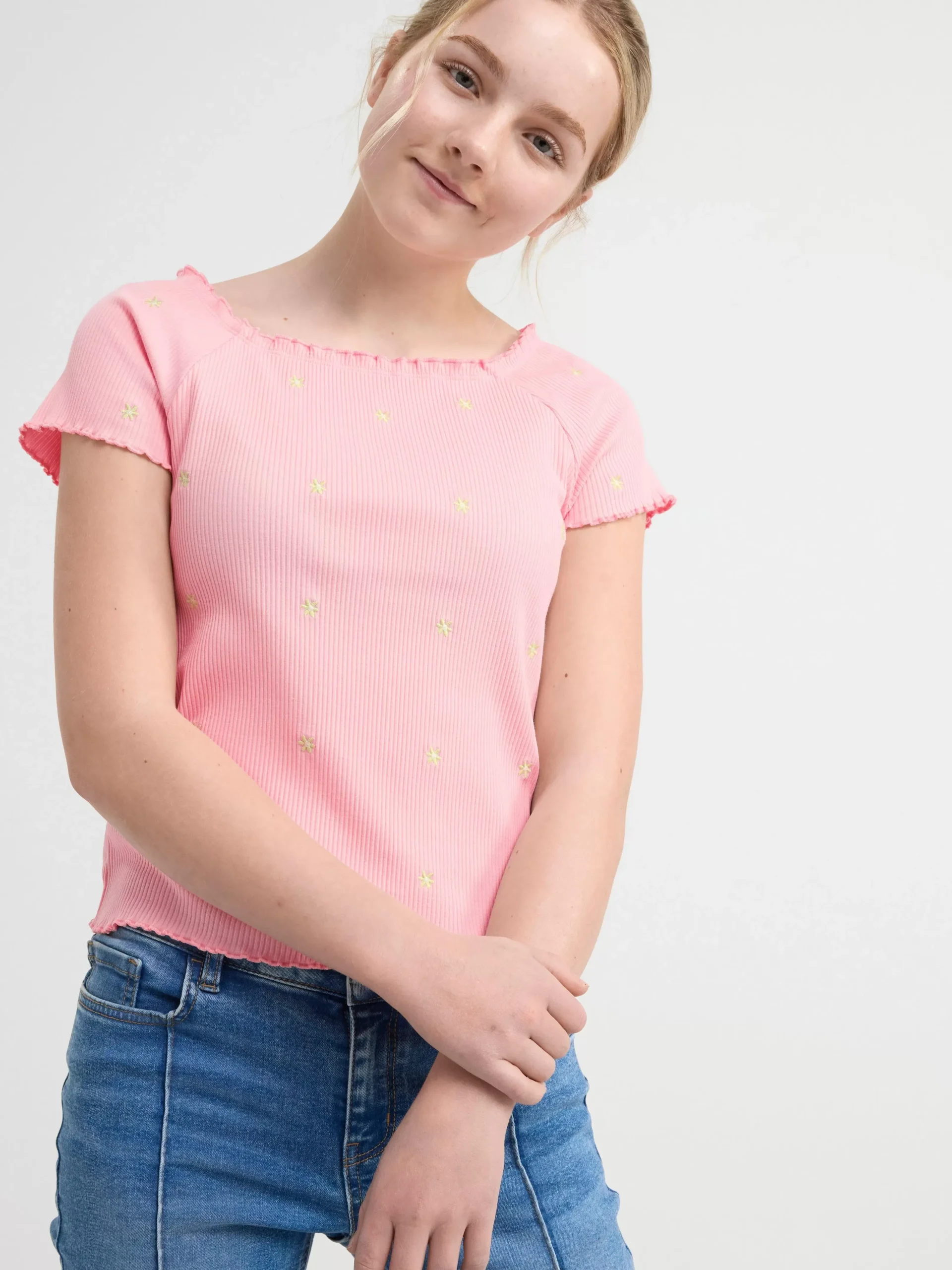 Toppar & T-Shirts>Lindex Kortarmad Ribbad Topp Light Pink