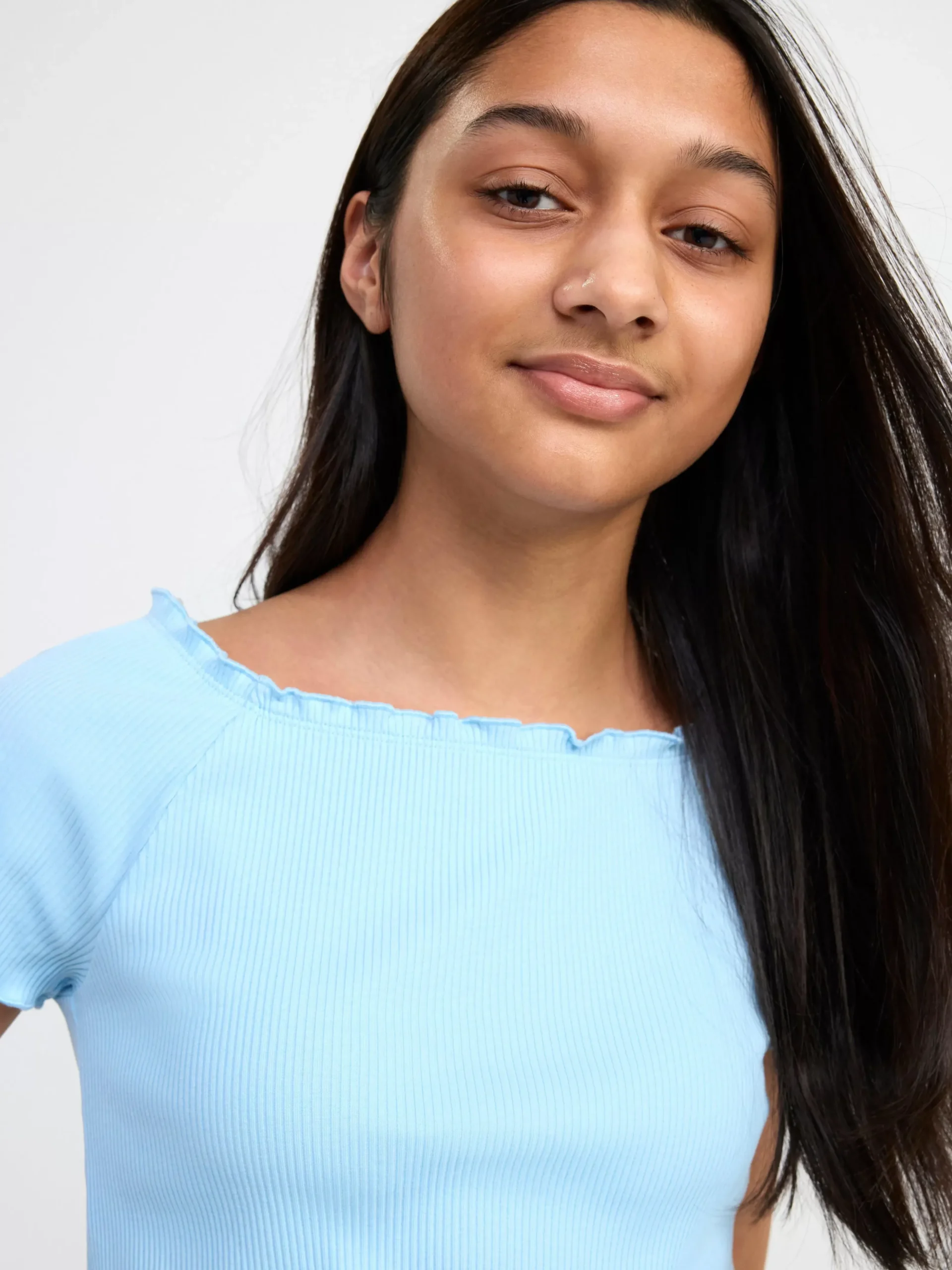 Toppar & T-Shirts>Lindex Kortarmad Ribbad Topp Light Blue