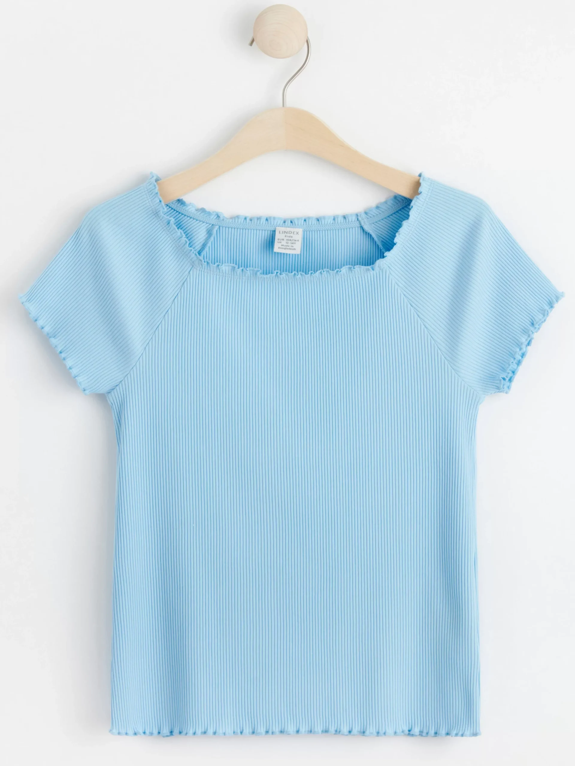 Toppar & T-Shirts>Lindex Kortarmad Ribbad Topp Light Blue