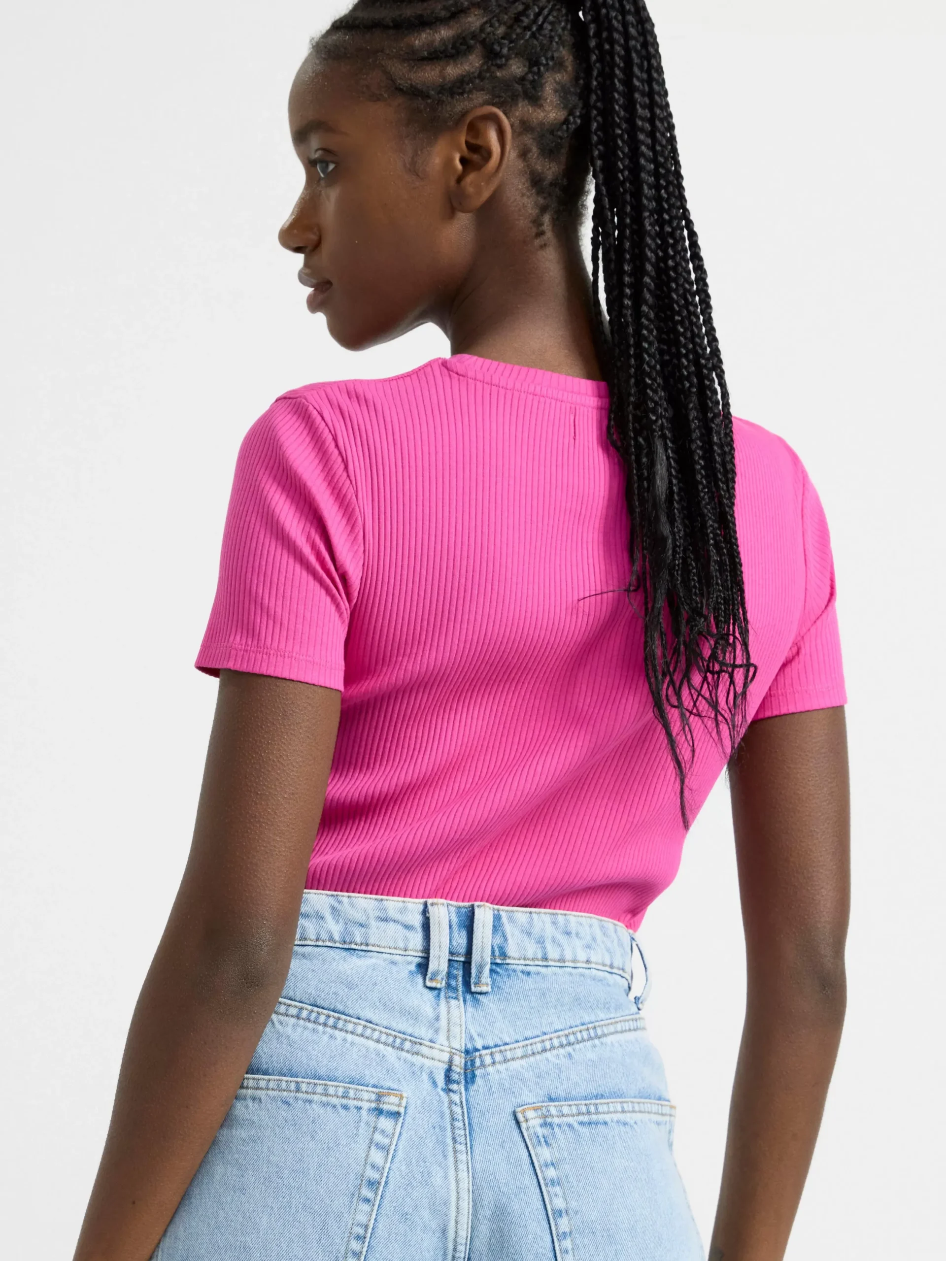 Toppar & T-Shirts>Lindex Kortarmad Ribbad Topp Pink