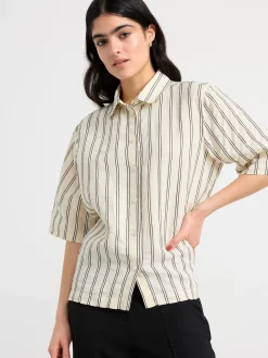 Blusar & Skjortor>Lindex Kortarmad Skjorta I Linne Light Beige