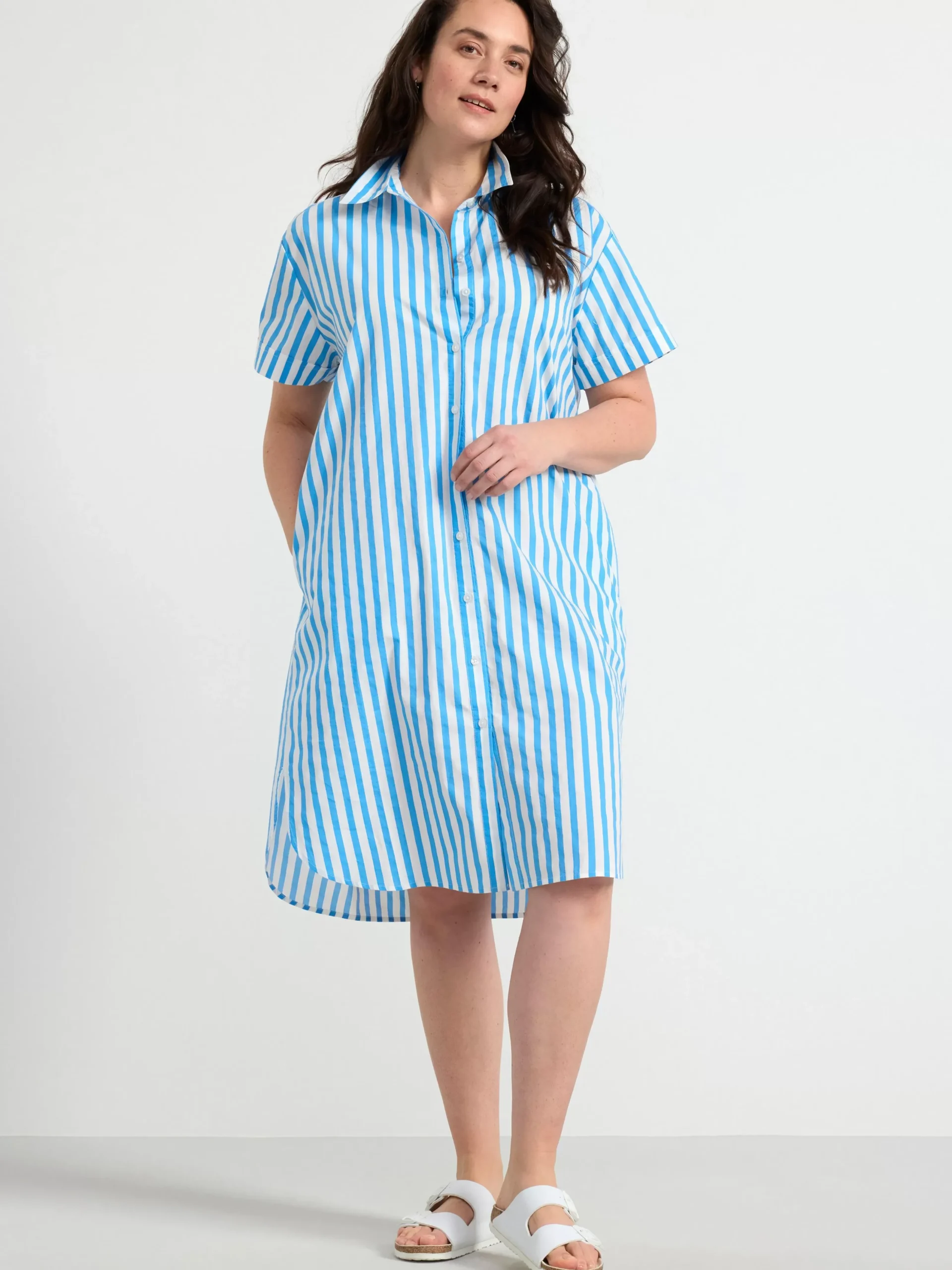 Klänningar>Lindex Kortarmad Skjortklanning Med Rander Light Dusty Blue
