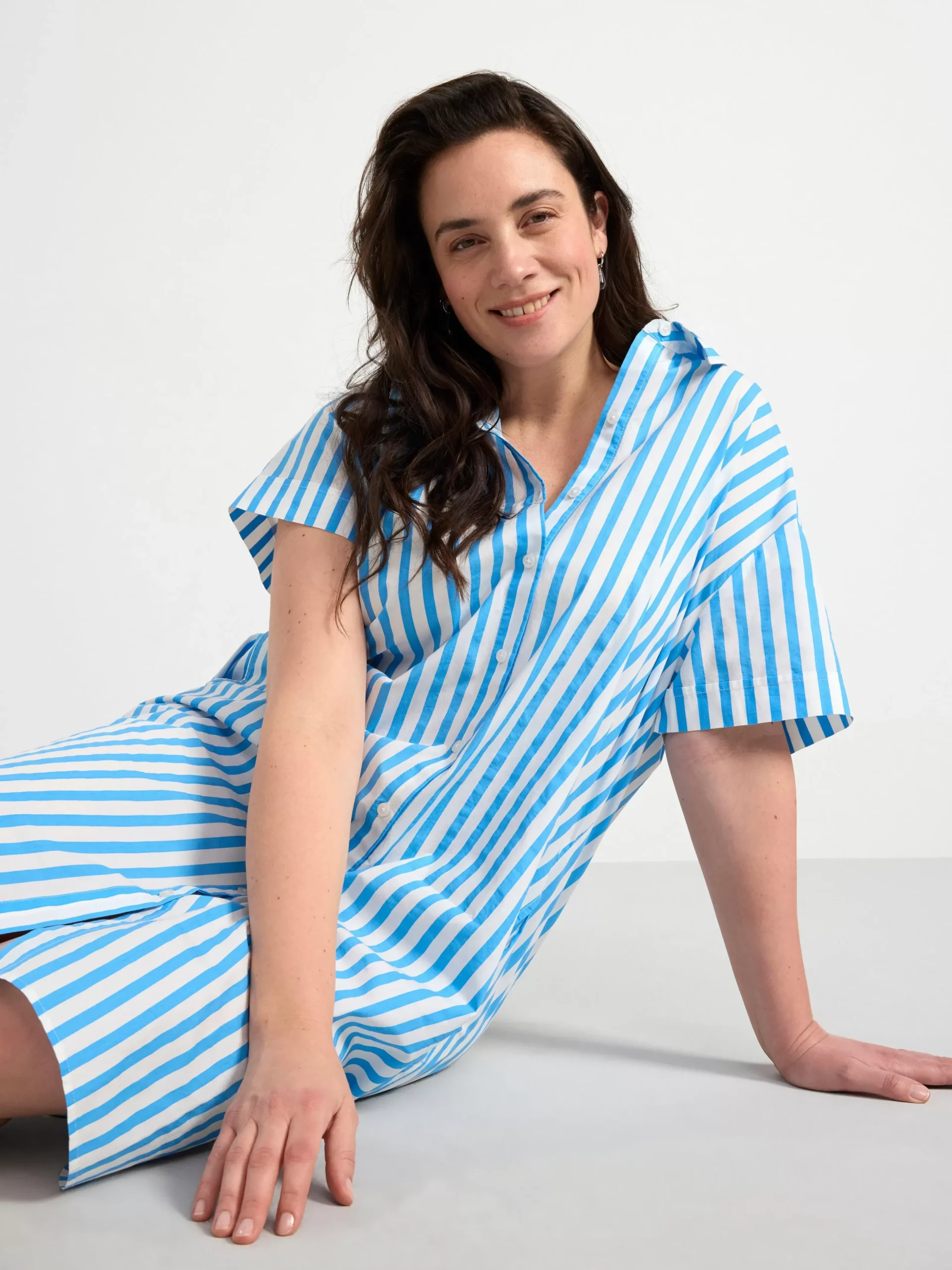 Klänningar>Lindex Kortarmad Skjortklanning Med Rander Light Dusty Blue