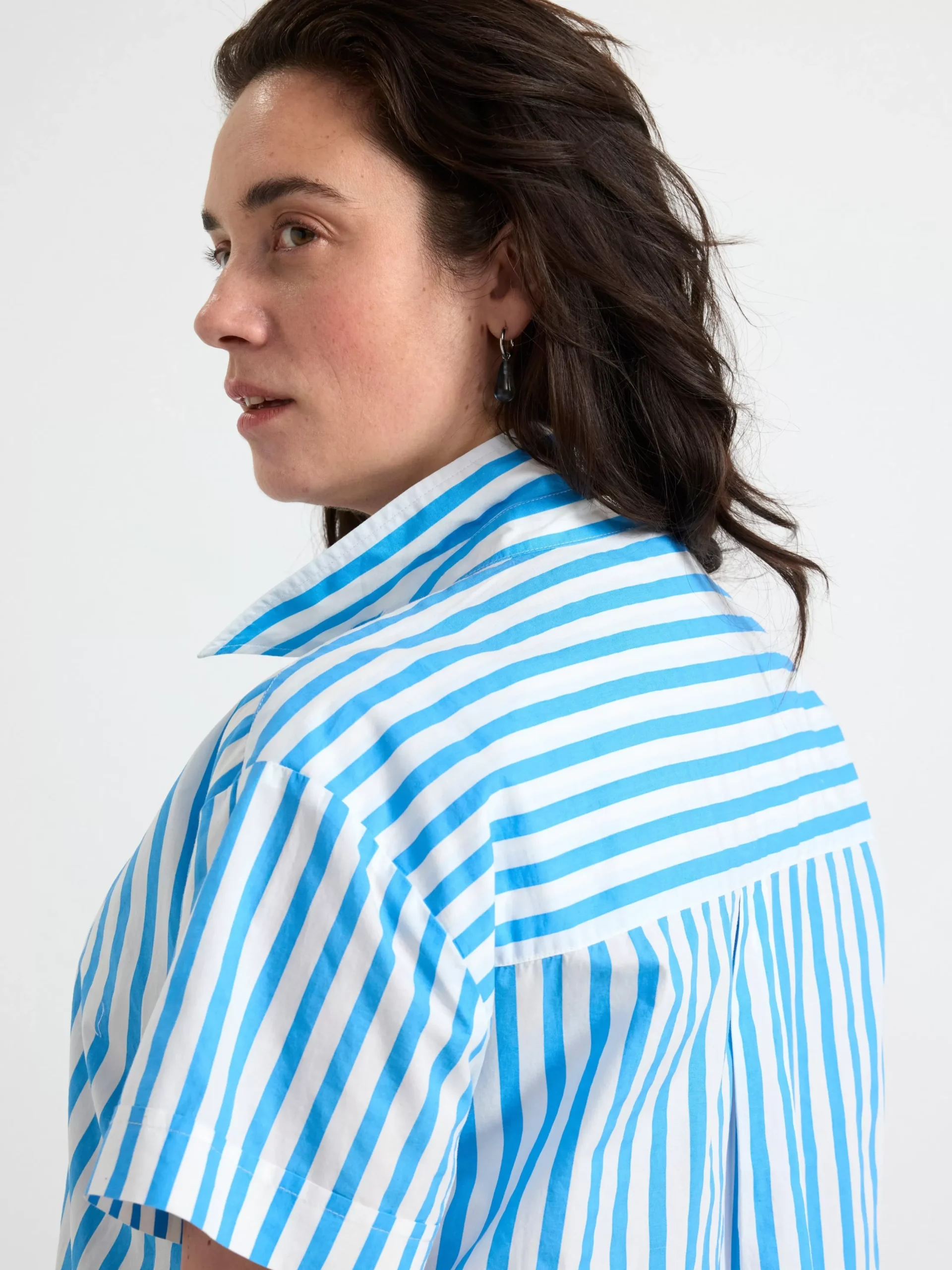 Klänningar>Lindex Kortarmad Skjortklanning Med Rander Light Dusty Blue