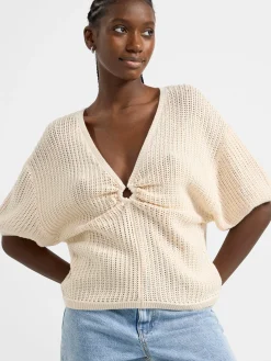 Tröjor & Cardigans>Lindex Kortarmad Stickad Troja Beige