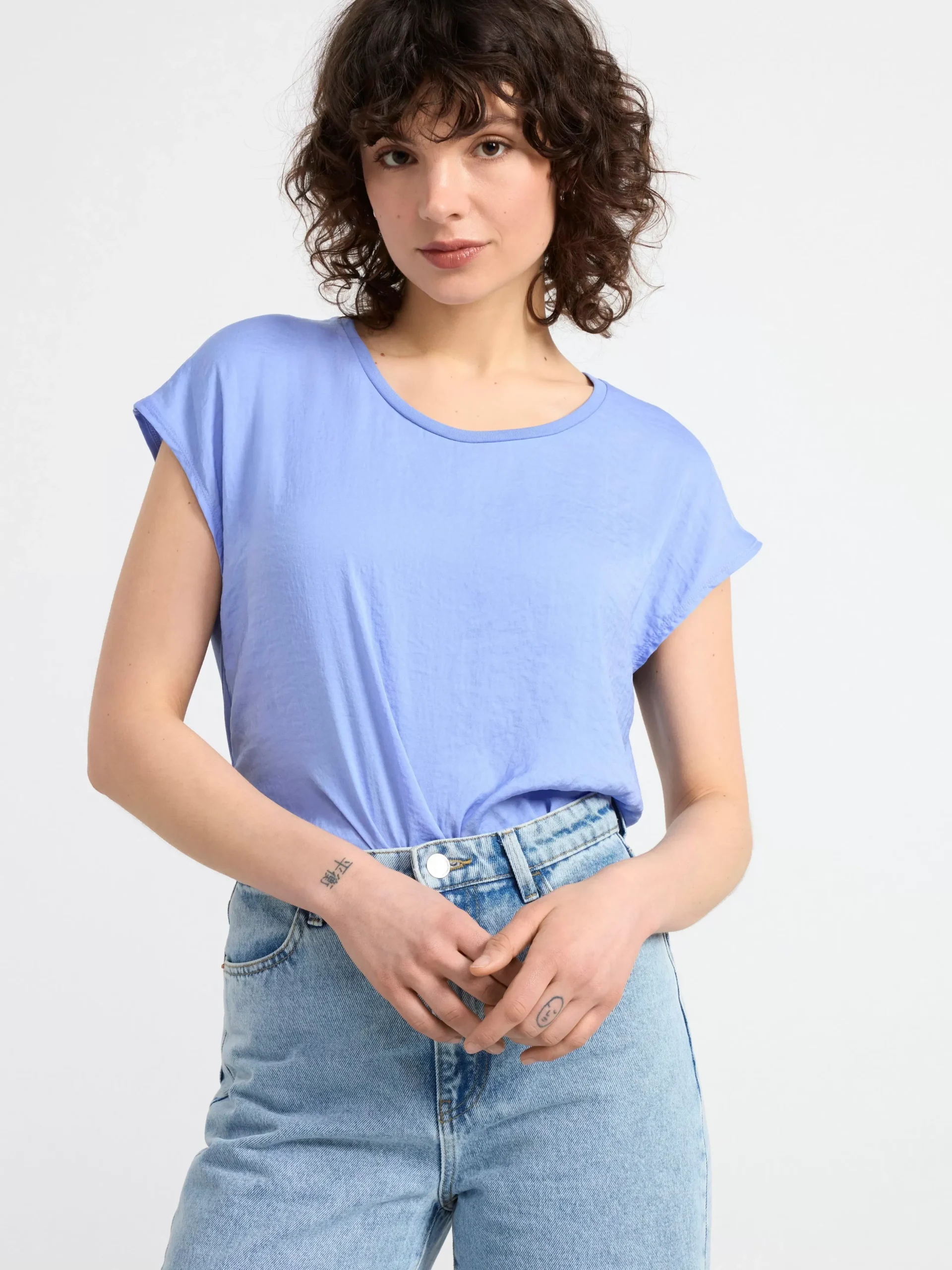 Toppar & T-Shirts>Lindex Kortarmad Topp Light Blue