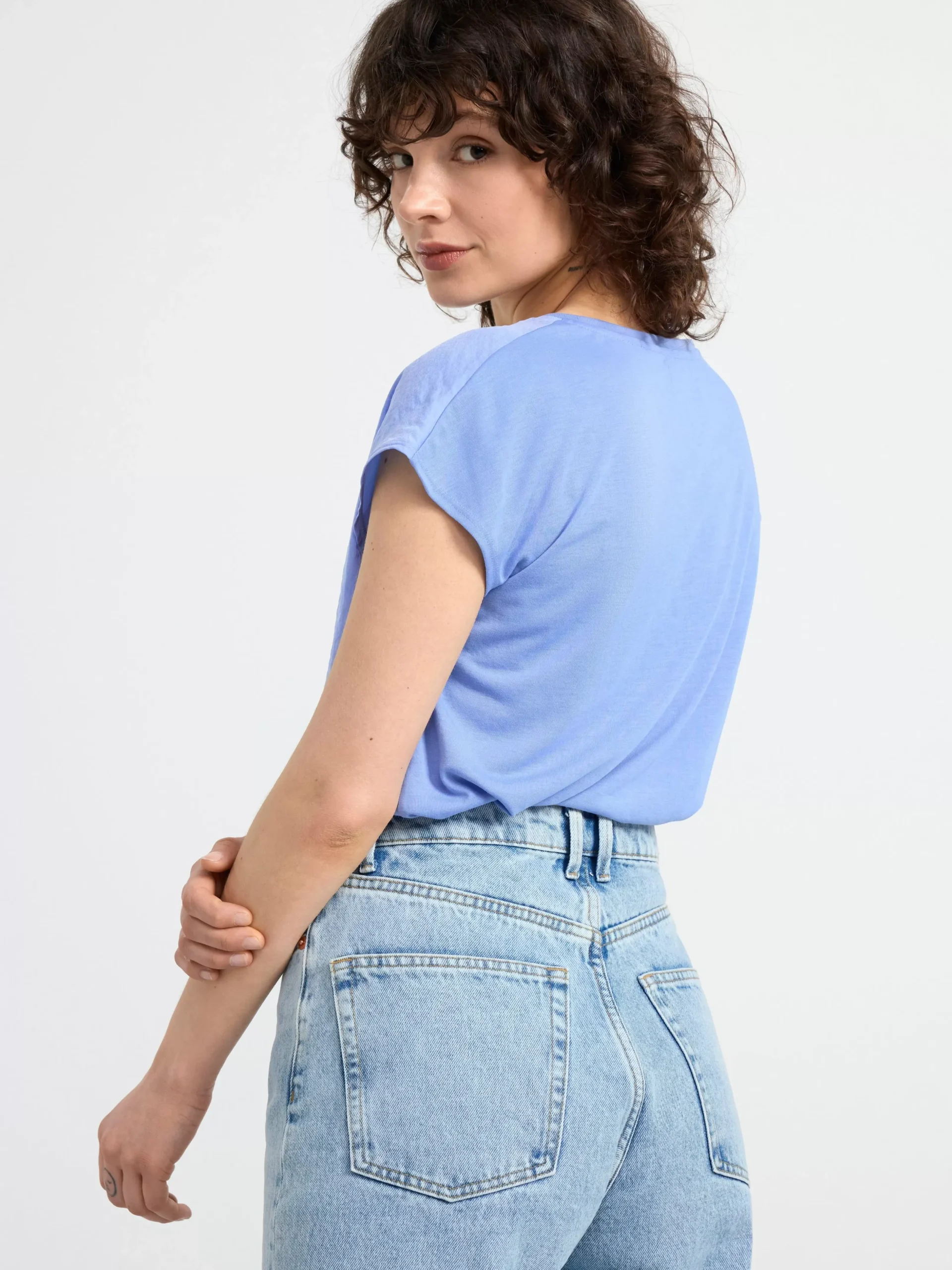 Toppar & T-Shirts>Lindex Kortarmad Topp Light Blue