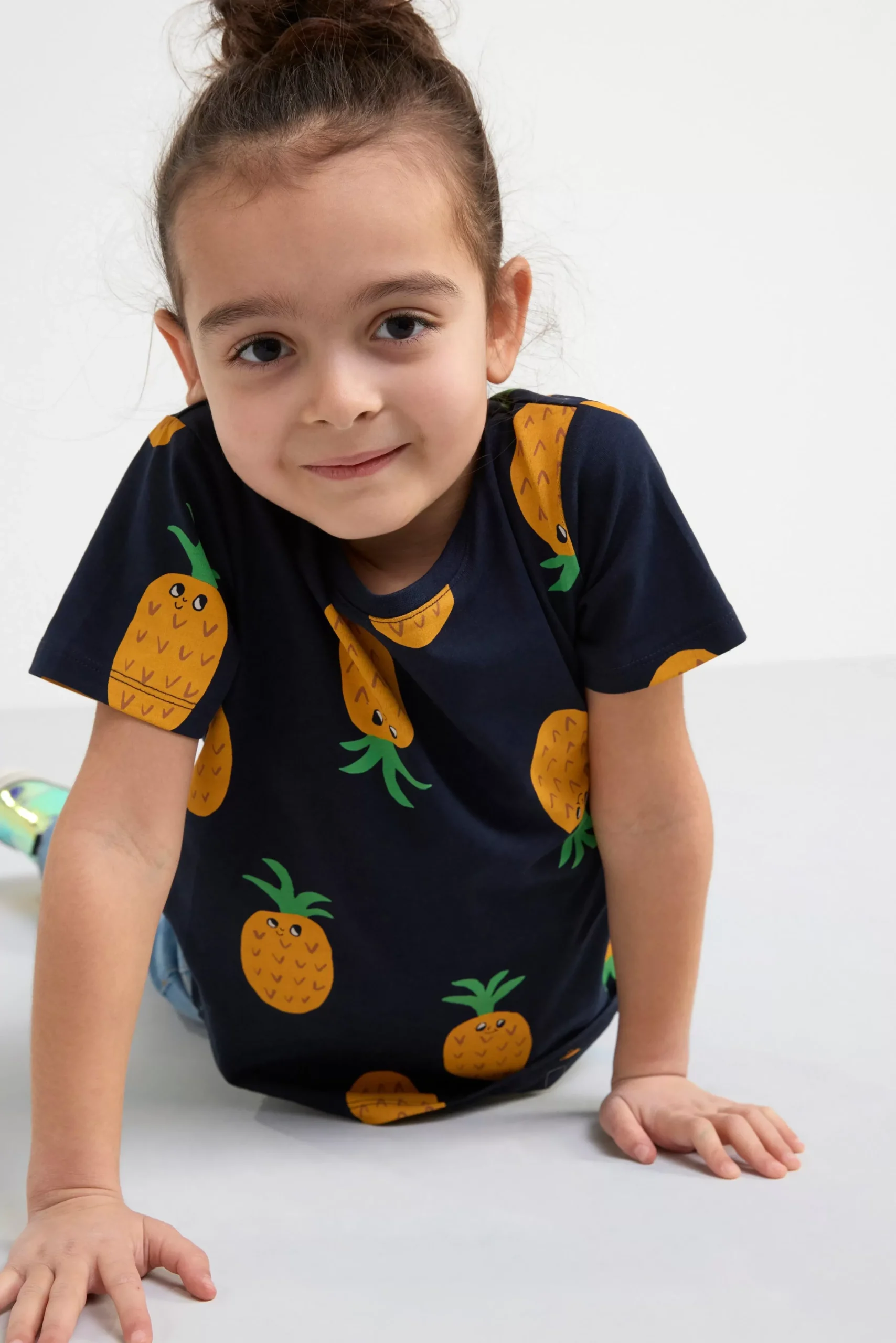 Toppar & T-Shirts>Lindex Kortarmad Topp Med Ananaser Dark Navy