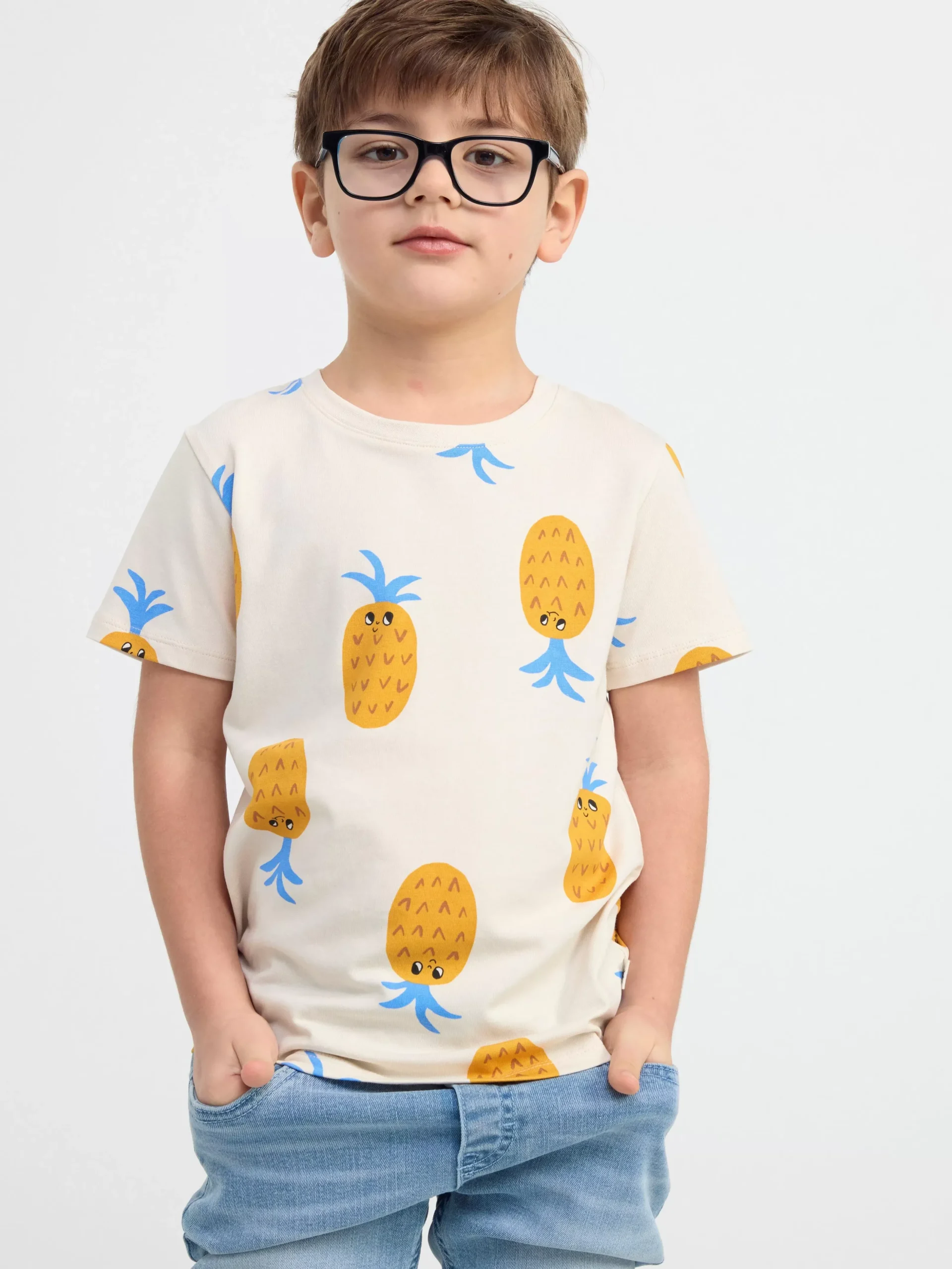 Toppar & T-Shirts>Lindex Kortarmad Topp Med Ananaser Light Beige