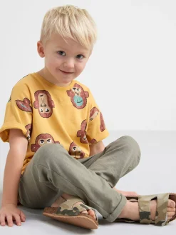 Toppar & T-Shirts>Lindex Kortarmad Topp Med Apor Light Dusty Yellow