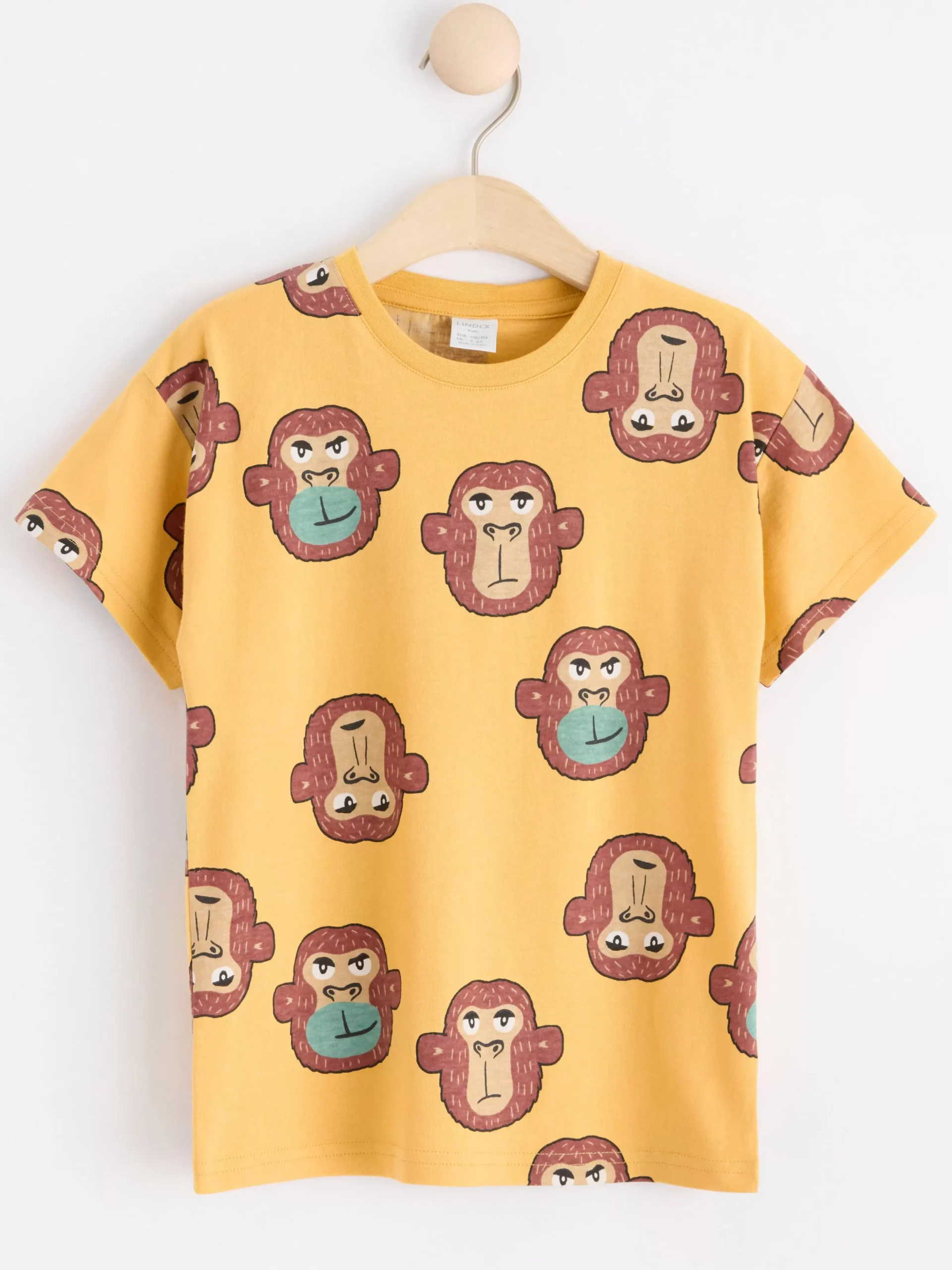 Toppar & T-Shirts>Lindex Kortarmad Topp Med Apor Light Dusty Yellow