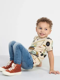 Toppar & T-Shirts>Lindex Kortarmad Topp Med Arbetsfordon Light Beige
