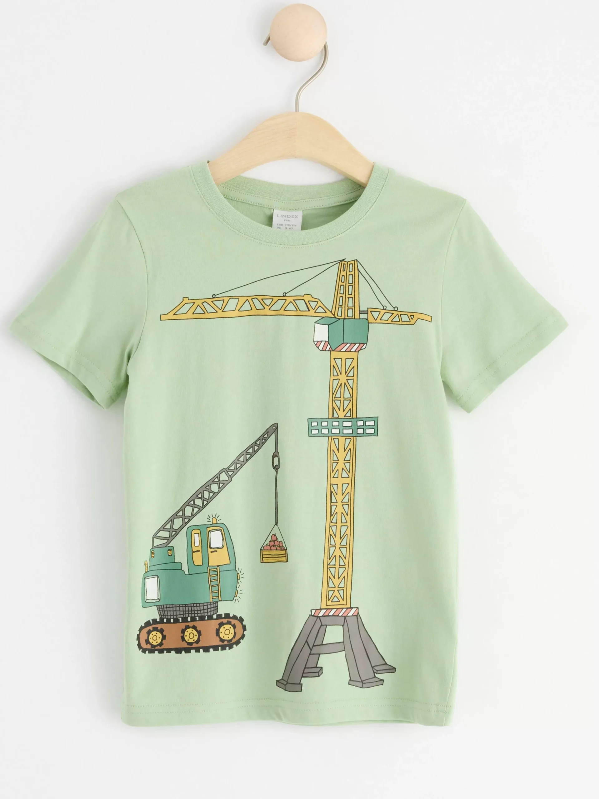 Toppar & T-Shirts>Lindex Kortarmad Topp Med Arbetsfordon Light Dusty Green