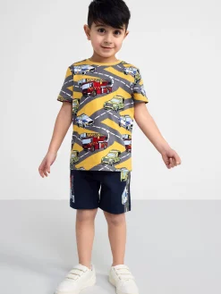 Toppar & T-Shirts>Lindex Kortarmad Topp Med Bilar Light Dusty Yellow
