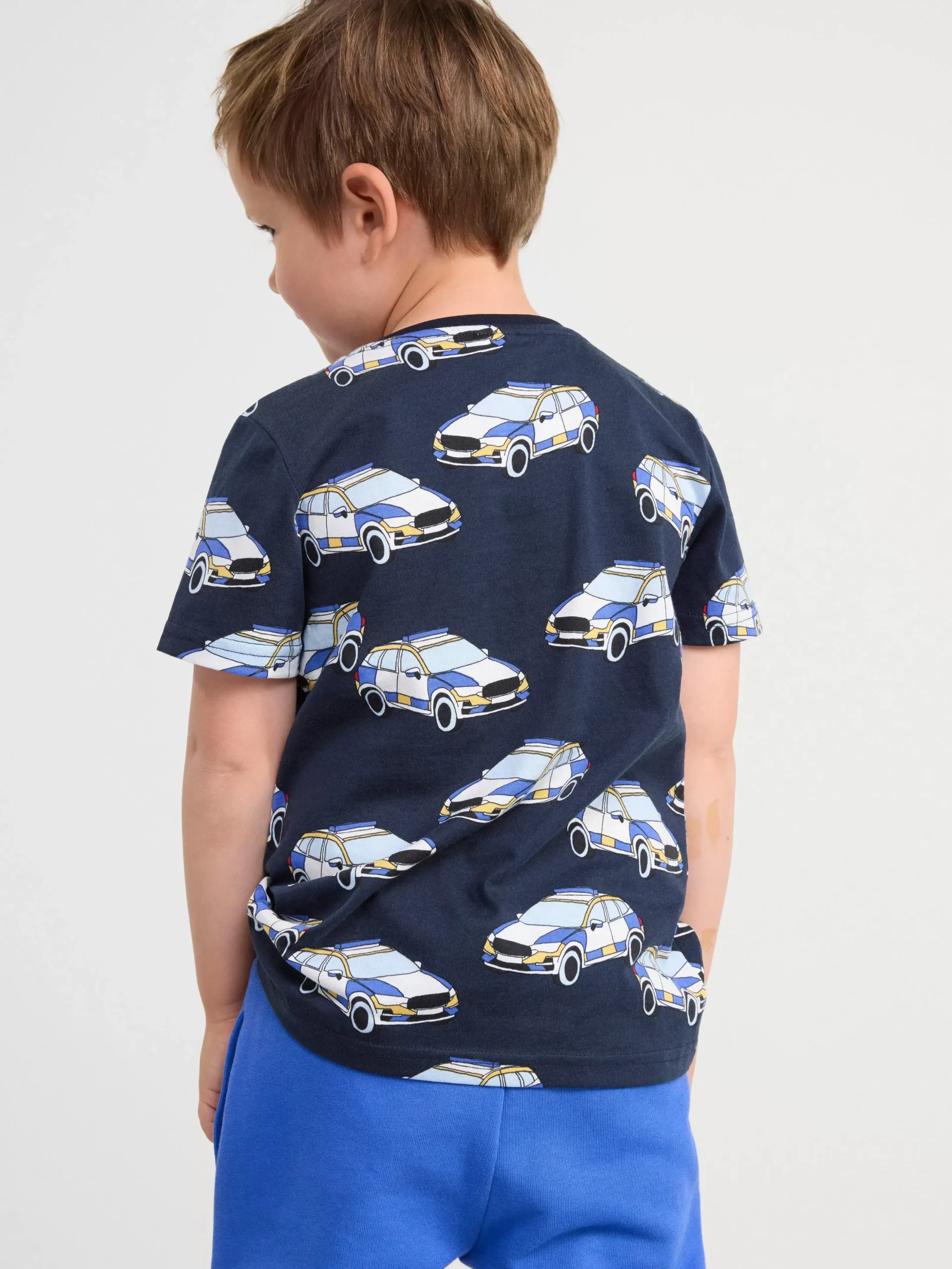 Toppar & T-Shirts>Lindex Kortarmad Topp Med Bilar Dark Navy