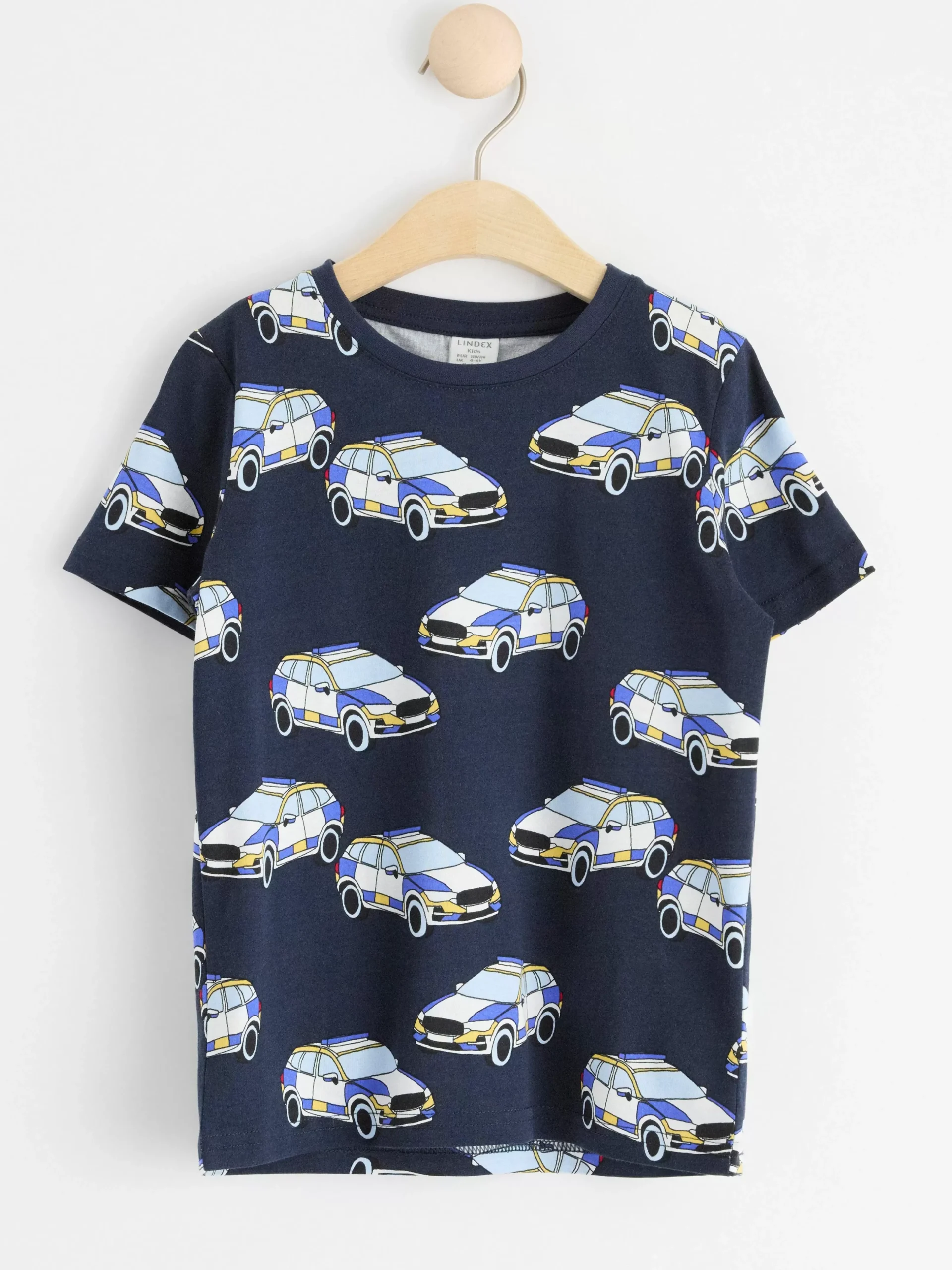 Toppar & T-Shirts>Lindex Kortarmad Topp Med Bilar Dark Navy