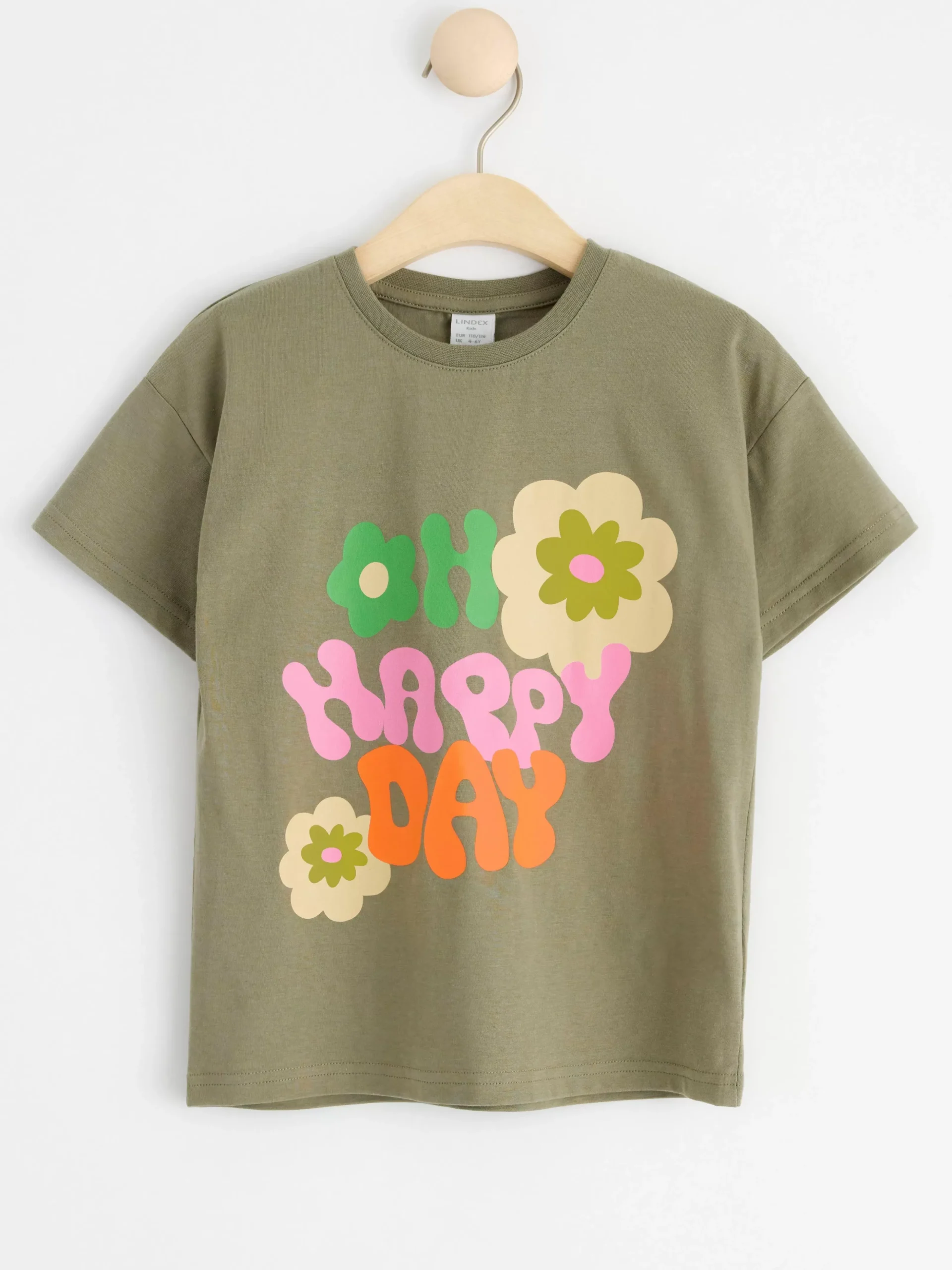 Toppar & T-Shirts>Lindex Kortarmad Topp Med Blommonster Light Dusty Khaki