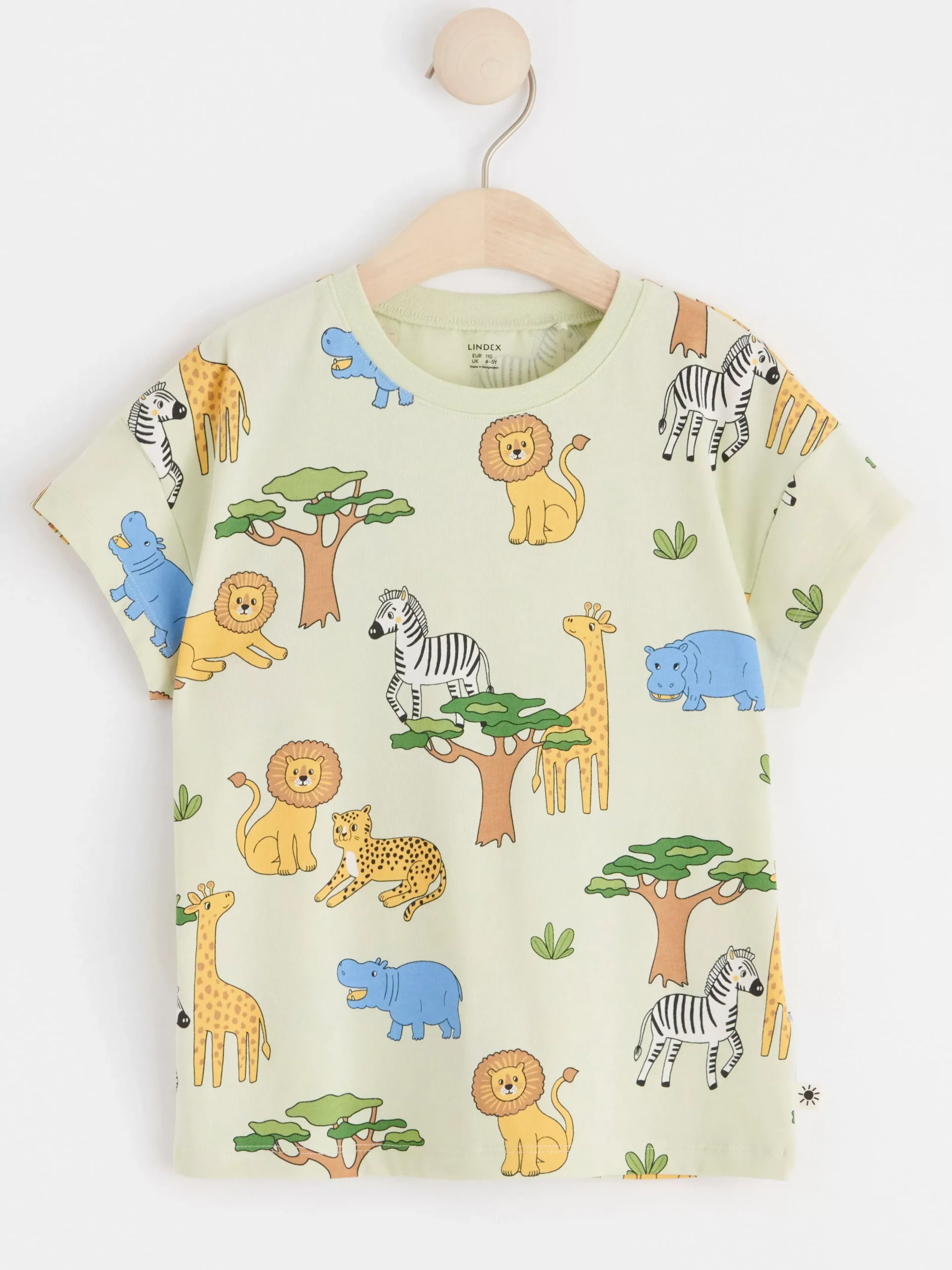Toppar & T-Shirts>Lindex Kortarmad Topp Med Djur Light Dusty Green