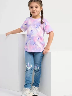 Toppar & T-Shirts>Lindex Kortarmad Topp Med Enhorningar Light Dusty White