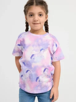 Toppar & T-Shirts>Lindex Kortarmad Topp Med Enhorningar Light Dusty White